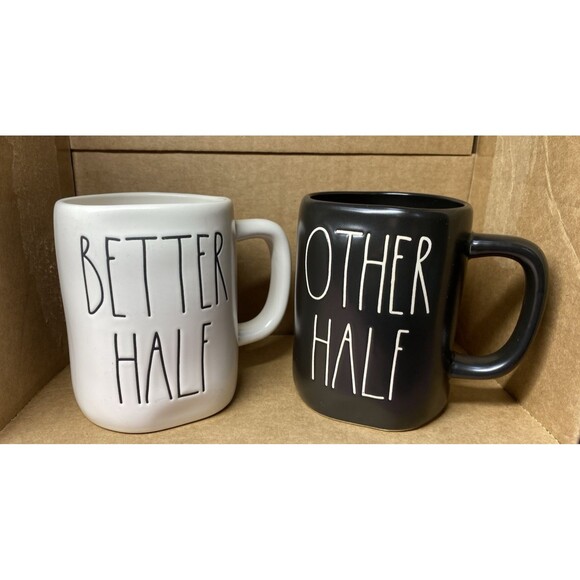 Rae Dunn Better Half & Other Half Artisan Collection Ceramic Coffee Mug Cup - Picture 1 of 13